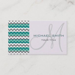 Aangepast monogram grijze mint Chevron Zigzag Patt Visitekaartje