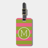 Aangepast monogram groen en roze strippatroon bagagelabel (Voorkant verticaal)