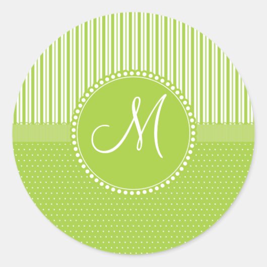 Aangepast monogram groen stripes poolpuntenpatroon ronde sticker (Voorkant)