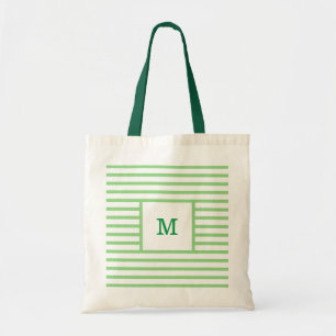 Aangepast monogram groene en witte strepen tote bag