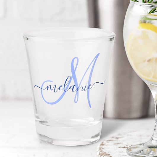 Aangepast monogram Handschrijvend Blauw Shot Glas
