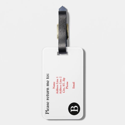 Aangepast monogram hart bagagelabel (Achterkant verticaal)