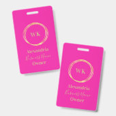 Aangepast Monogram Heet Roze Goud Werknemersnaam Badge (Voor- en achterkant)