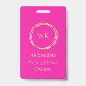 Aangepast Monogram Heet Roze Goud Werknemersnaam Badge (Achterkant)