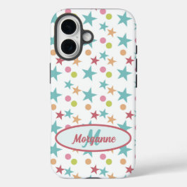 Aangepast Monogram Helder Pastel Vrolijk Patroon iPhone 16 Hoesje