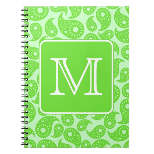 Aangepast monogram. Heldergroene Paisley Pattern. Notitieboek (Voorkant)
