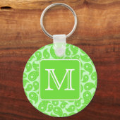 Aangepast monogram. Heldergroene Paisley Pattern. Sleutelhanger (Voorkant)