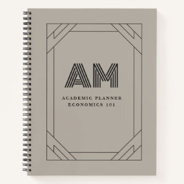 Aangepast Monogram Houtskool & Taupe Minimalistisc Notitieboek