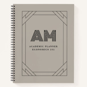 Aangepast Monogram Houtskool & Taupe Minimalistisc Notitieboek