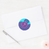 Aangepast monogram Initiaal Blauwgroen Paarse pool Ronde Sticker (Envelop)