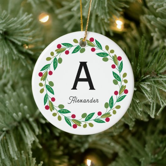 Aangepast Monogram initiaal - Kerst Keramisch Ornament (Boom)
