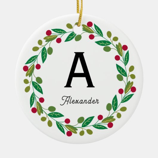 Aangepast Monogram initiaal - Kerst Keramisch Ornament (Voorkant)