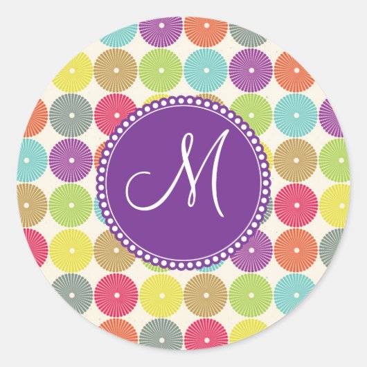 Aangepast monogram Initiaal Meerkleurige cirkels Ronde Sticker (Voorkant)