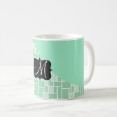 Aangepast monogram Initiaal Mint Green Tile Patter Koffiemok (Voorkant rechts)
