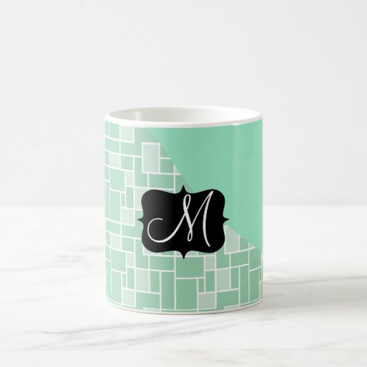 Aangepast monogram Initiaal Mint Green Tile Patter Koffiemok (Center)