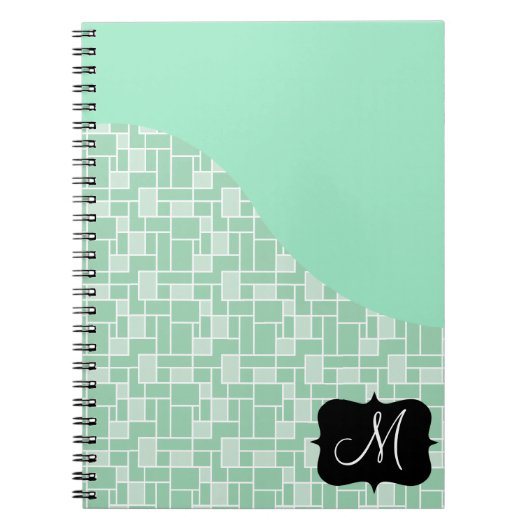 Aangepast monogram Initiaal Mint Green Tile Patter Notitieboek (Voorkant)