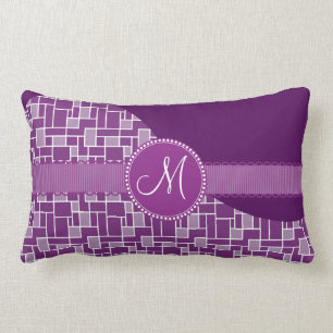 Aangepast monogram Initiaal Paars Tile Wave Patroo Kussen