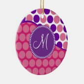 Aangepast monogram Initiaal Roze Paarse pooldots Keramisch Ornament (Rechts)