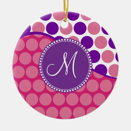 Aangepast monogram Initiaal Roze Paarse pooldots Keramisch Ornament (Voorkant)