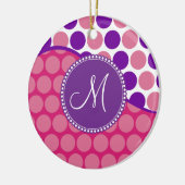 Aangepast monogram Initiaal Roze Paarse pooldots Keramisch Ornament (Links)