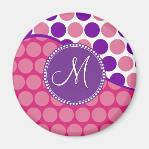 Aangepast monogram Initiaal Roze Paarse pooldots Magneet