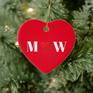 Aangepast monogram initiaal voor Cute red hart Keramisch Ornament
