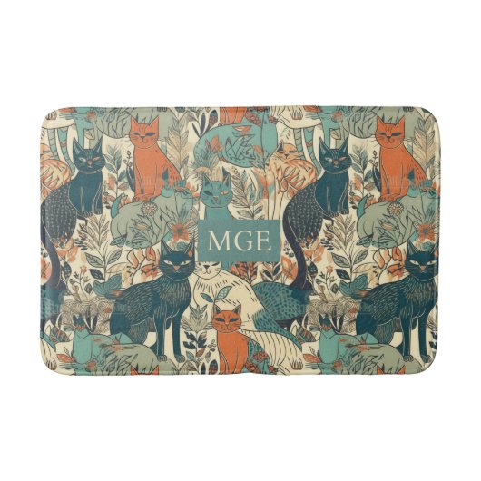 Aangepast Monogram Katten Patroon Badmat (Voorkant)