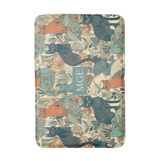 Aangepast Monogram Katten Patroon Badmat (Voorkant Verticaal)