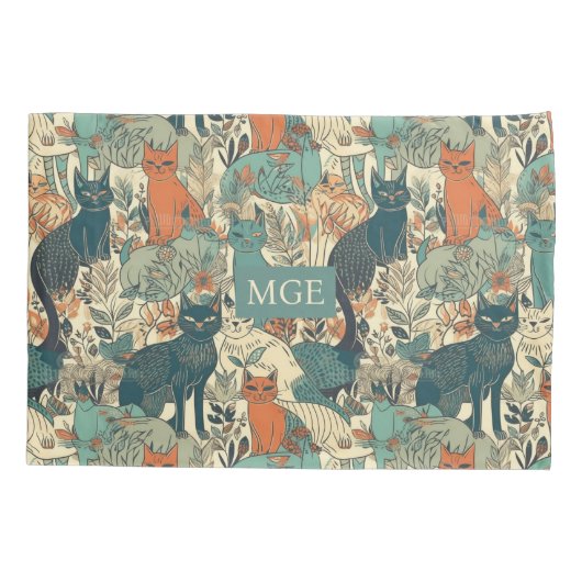 Aangepast Monogram Katten Patroon Kussensloop (Achterkant)