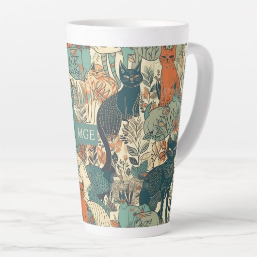 Aangepast Monogram Katten Patroon Latte Mok (Rechterhoek)