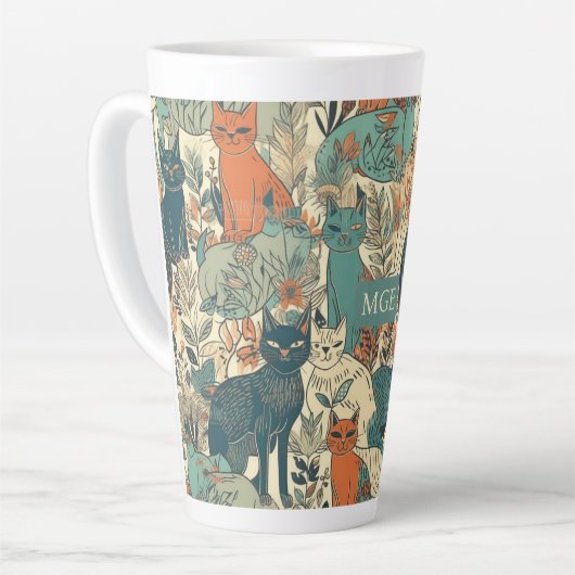 Aangepast Monogram Katten Patroon Latte Mok (Linkerhoek)