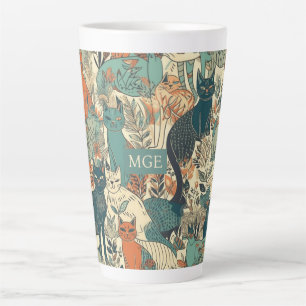 Aangepast Monogram Katten Patroon Latte Mok