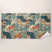 Aangepast Monogram Katten Patroon Strandlaken (Voorkant)