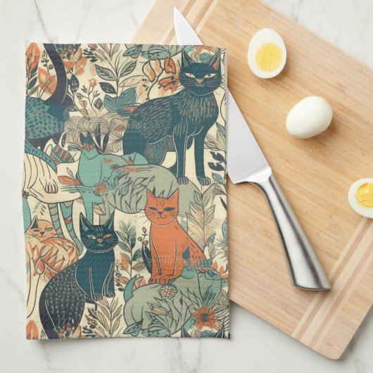 Aangepast Monogram Katten Patroon Theedoek (Quarter Fold)