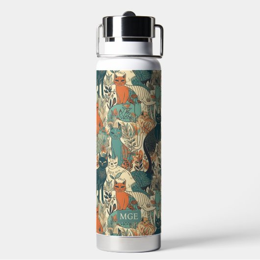 Aangepast Monogram Katten Patroon Waterfles (Achterkant)