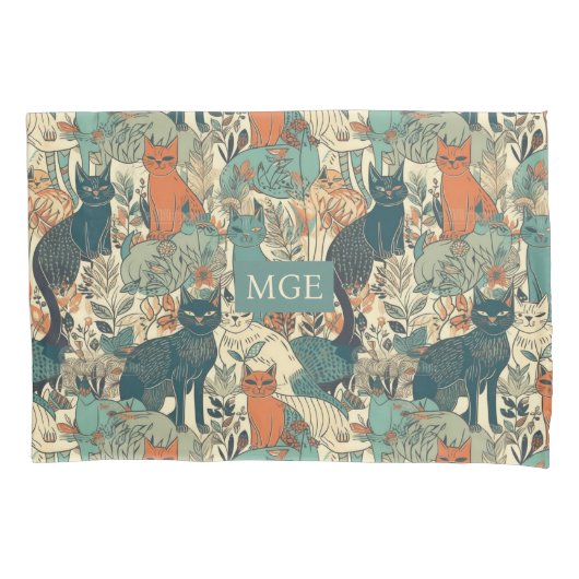 Aangepast monogram kattenpatroon kussensloop (Voorkant)