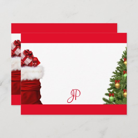 Aangepast monogram kerstboom handgeschreven script notitiekaartje (Voorkant / Achterkant)