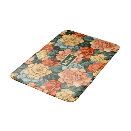 Aangepast Monogram Kleurrijk Bloempatroon Badmat (Gekanteld)