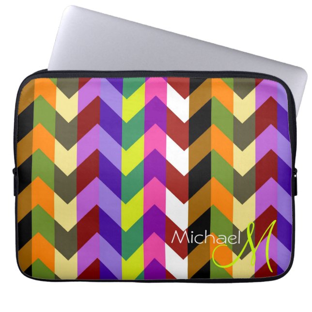 Aangepast monogram kleurrijke Chevron Zigzag 6 Laptop Sleeve (Voorkant)