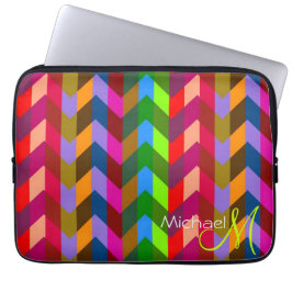 Aangepast monogram kleurrijke Chevron Zigzag Laptop Sleeve