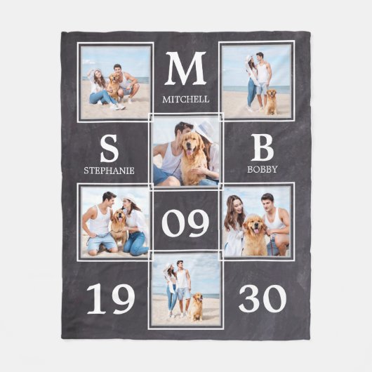 Aangepast monogram Koppelfotocollage Fleece Deken (Voorkant)