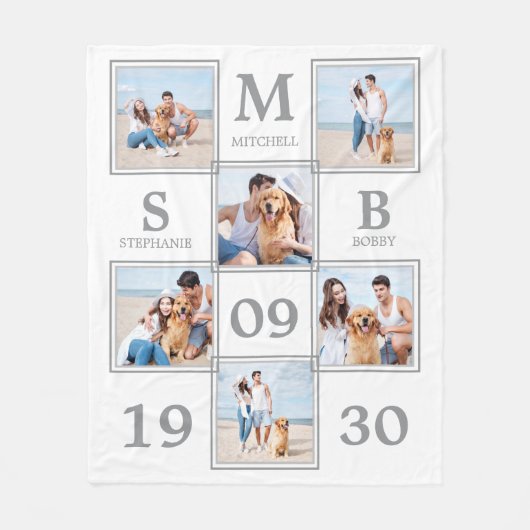 Aangepast monogram Koppelfotocollage Fleece Deken (Voorkant)
