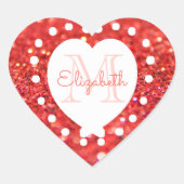 Aangepast monogram koraal Glitter Bokeh White Hear Hart Sticker (Voorkant)
