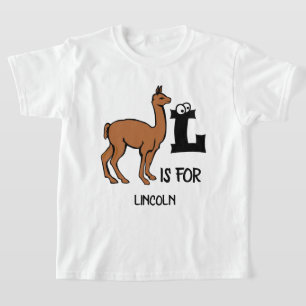 Aangepast monogram L is voor Llama schattig alpaca T-shirt