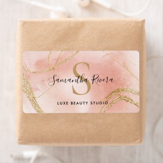 Aangepast Monogram Label in Blush en Goud Marmer (Insitu)