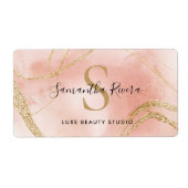 Aangepast Monogram Label in Blush en Goud Marmer (Voorkant)