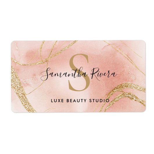 Aangepast Monogram Label in Blush en Goud Marmer (Voorkant)