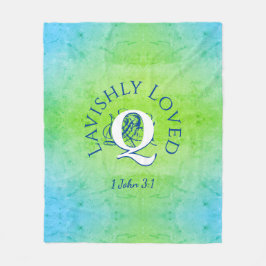 Aangepast monogram LAVISHLY LOVED Blue Fleece Deken