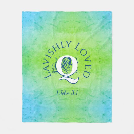 Aangepast monogram LAVISHLY LOVED Blue Fleece Deken (Voorkant)