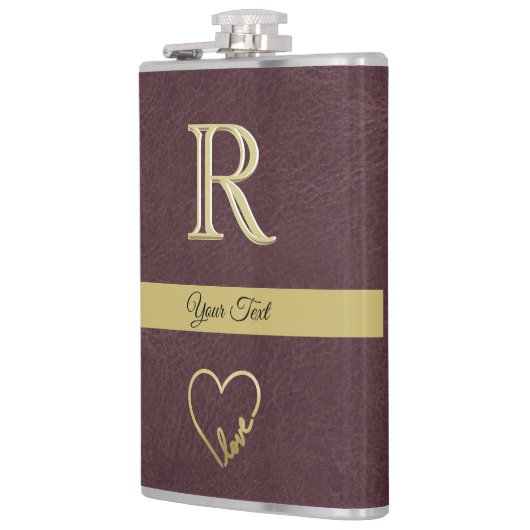 Aangepast monogram lederen textiel met liefdesfles heupfles (Links)